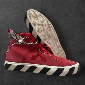 Off-White Vulcanized Mid Red/Black Suede Men Size 12 Sneakers w/ Zip Tie Tag